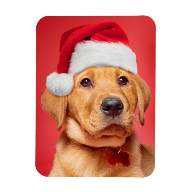 Magnet Flexible Joyeux Noël mignonne Labrador Chiot à Santa Hat (Vertical)