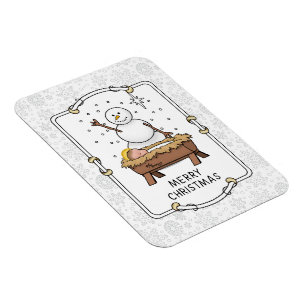 Magnet Flexible Joyeux Noël Nativité bébé Jésus Snowman