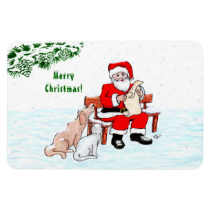 Magnet Flexible Joyeux Noël! Père Noël avec chat et chien