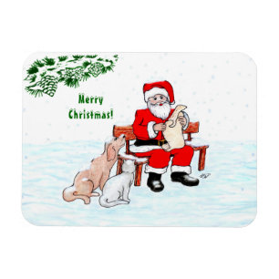 Magnet Flexible Joyeux Noël! Père Noël avec chat et chien