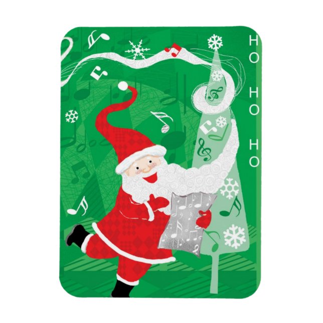 Magnet Flexible Joyeux Noël, Père Noël chantant et dansant (Vertical)