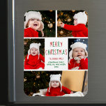 Magnet Flexible Joyeux Noël Photo Collage jolie carte magnétique<br><div class="desc">Cette jolie carte magnétique Joyeux Noël moderne présente une présentation classe de 5 photos de famille sur un arrière - plan blanc avec une jolie typographie rouge et verte. Cette belle carte magneticholiday photo pour enfants présente le collage photo de votre propre enfant entourant votre message festif et nom de...</div>