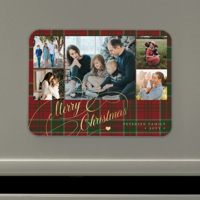 Magnet Flexible Joyeux Noël photo collage rustique plaid (Créateur téléchargé)