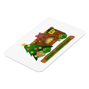 Magnet Flexible Joyeux Noël près de la cheminée bonfire xmas arbre