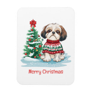 Magnet Flexible Joyeux Noël Shih Tzu Père Noël Chien