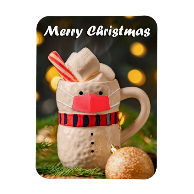 Magnet Flexible Joyeux Noël Snowman Mug dans le masque de visage C (Vertical)