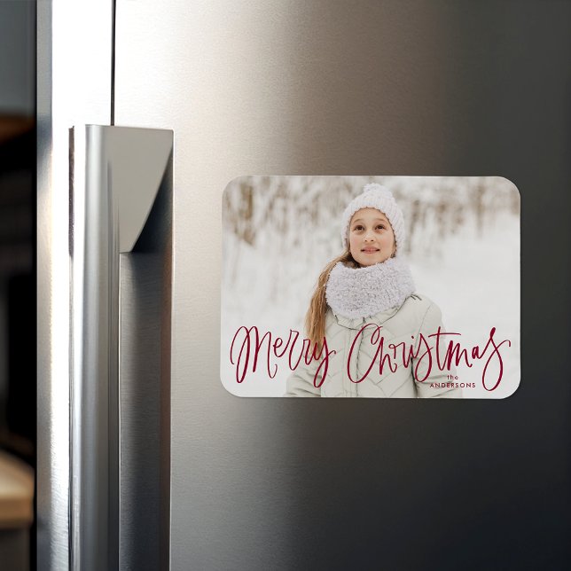 Magnet Flexible Joyeux Noël Whimsical Cranberry Script Photo (Créateur téléchargé)