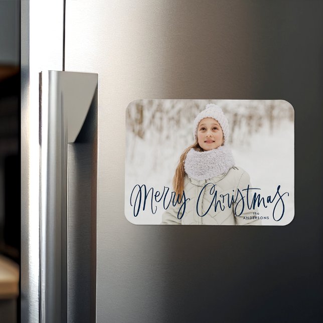 Magnet Flexible Joyeux Noël Whimsical Navy Script photo (Créateur téléchargé)