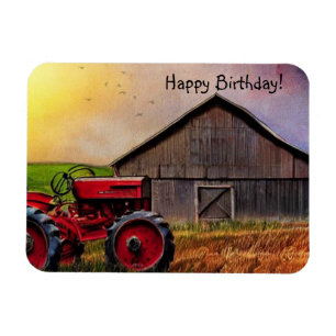 Magnet Flexible Joyeux tracteur d'anniversaire et grange