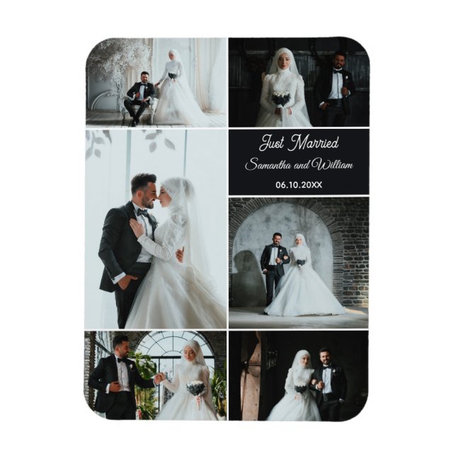 Magnet Flexible Juste marié 6 photo Mariage Collage (Vertical)