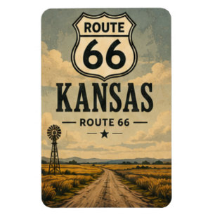 Magnet Flexible Kansas Route 66 Prairie Road Art de Voyage