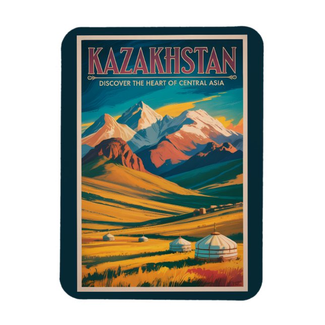 Magnet Flexible Kazakhstan Steppes Illustration Travel Art Vintage (Vertical)