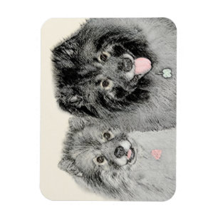 Magnet Flexible Keeshond Maman et Son Peinture - Art Chien origina