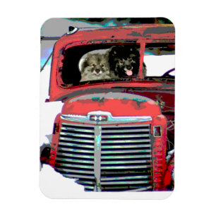Magnet Flexible Keeshond Noël Vieux Camion Peinture Chien Art