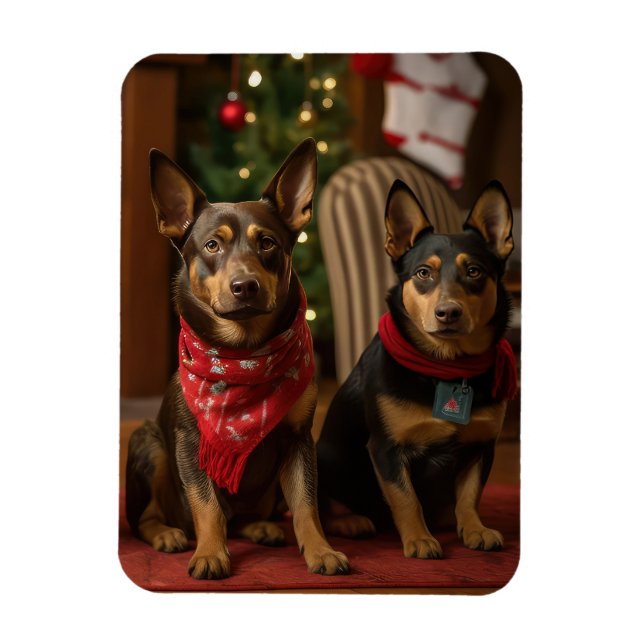 Magnet Flexible Kelpie australien au coin de la cheminée de Noël (Vertical)