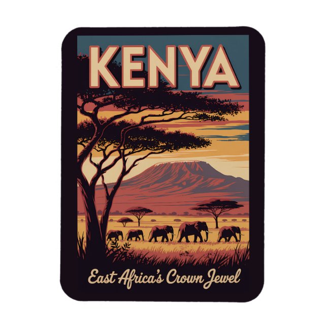 Magnet Flexible Kenya Elephants Illustration Travel Art Vintage (Vertical)