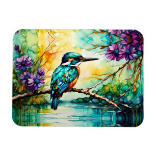 Magnet Flexible Kingfisher perché au-dessus des Fleurs sauvages d'