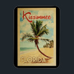 Magnet Flexible Kissimmee Palm Tree Vintage voyage<br><div class="desc">Un style unique rétro moderne Kissimmee Floride du milieu du siècle moderne imprimé dans le style d'affiche de voyage vintage. Il dispose d'un palmier incurvé sur une plage de sable avec l'océan sous un ciel bleu nuageux.</div>