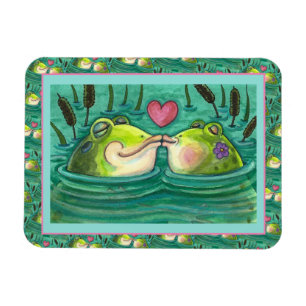 MAGNET FLEXIBLE KISSING FROGS COLORÉ & CUTE POND ROMANCE, AMUSANT