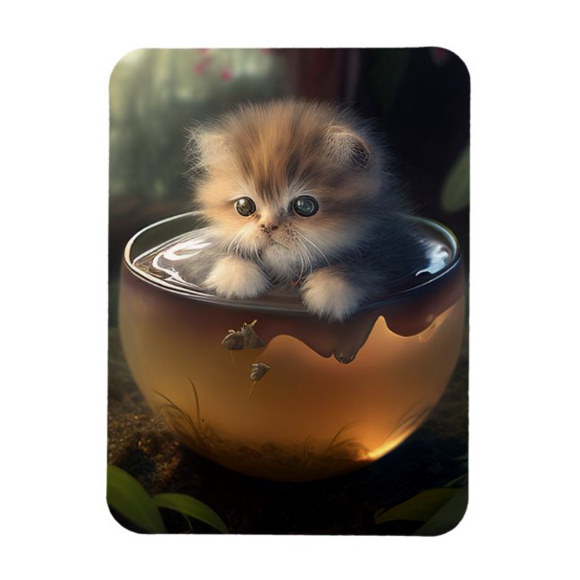 Magnet Flexible Kitten dans une teacup orange Aimant flexible (Vertical)