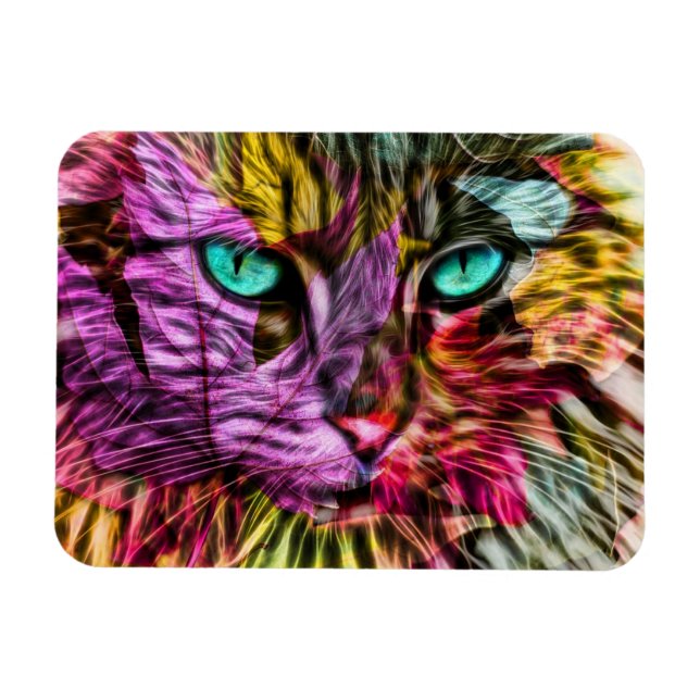 Magnet Flexible Kitty Chat Automne Feuilles d'Artsy Coloré Design (Horizontal)