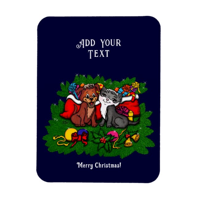 Magnet Flexible Kitty et chiot, Happy XMas (Vertical)
