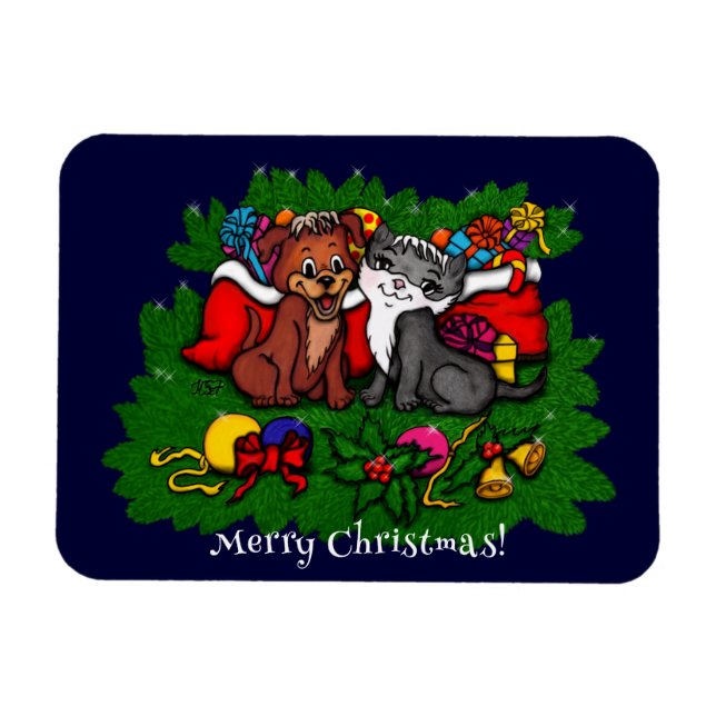Magnet Flexible Kitty et chiot, Happy XMas (Horizontal)