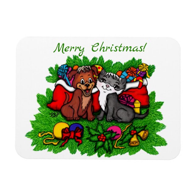 Magnet Flexible Kitty et chiot, Happy XMas (Horizontal)