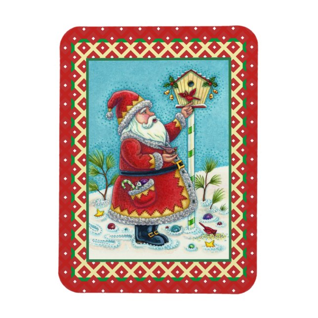 MAGNET FLEXIBLE KRIS KRINGLE ALIMENTER LES OISEAUX REDBIRÉS, NOËL  (Vertical)