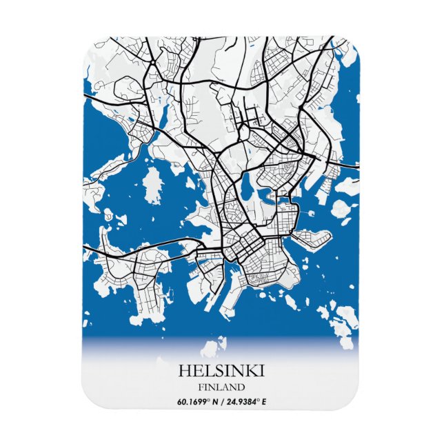 Magnet Flexible La carte de la ville finlandaise d'Helsinki coordo (Vertical)