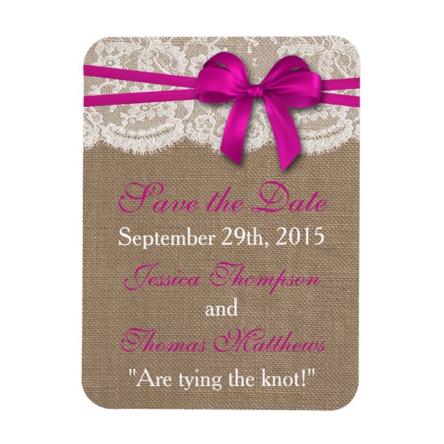 Magnet Flexible La collection de Mariages Rustic Pink Bow (Vertical)