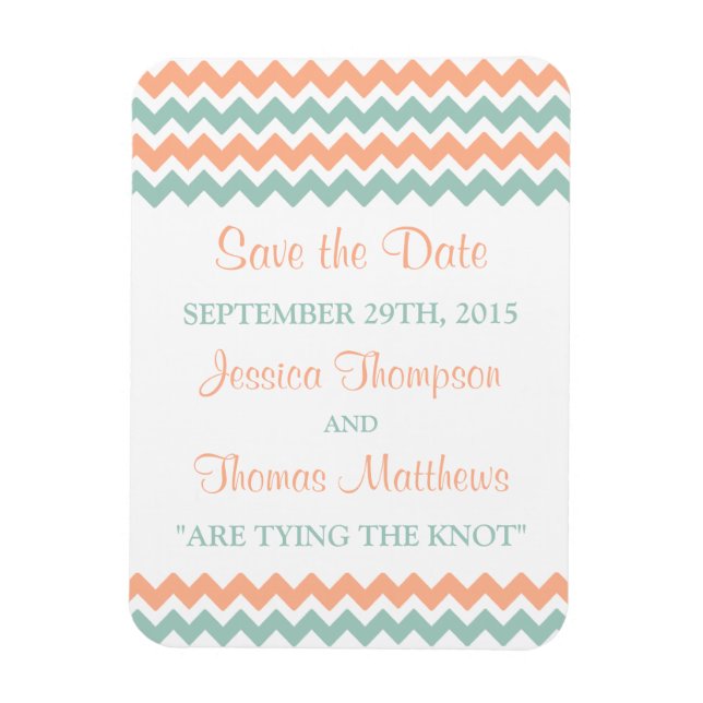Magnet Flexible La collection moderne de Mariages Chevron Peach &  (Vertical)