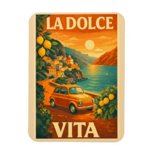 Magnet Flexible La Dolce Vita – Affiche de voyage rétro sur la côt