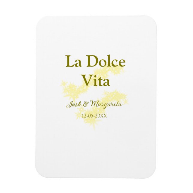 Magnet Flexible La Dolce Vita jaune mariage couple Nom date glit (Vertical)