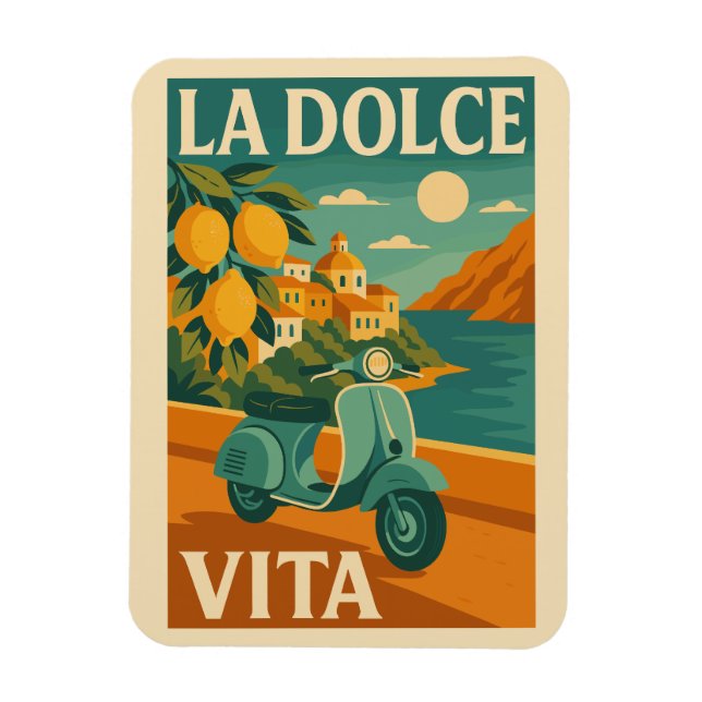 Magnet Flexible La Dolce Vita - Retro L'affiche de voyage de la cô (Vertical)