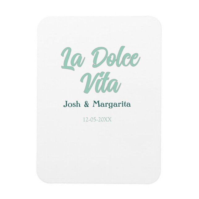 Magnet Flexible La Dolce Vita vert bleu pastel nom date mariage  (Vertical)