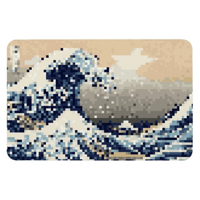 Magnet Flexible La Grande vague au large de Kanagawa 8 bits Pixel  (Horizontal)