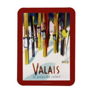 Magnet Flexible La terre du soleil - skis se tenant dans la neige