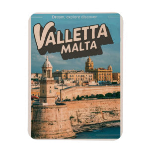 Magnet Flexible La Valette vintage, Malte voyage souvenirs et cade