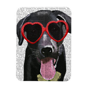 Magnet Flexible Labrador noir avec des lunettes de soleil de coeur