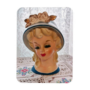 Magnet Flexible Lady Head Vase Blonde Ado Blue Casquette Flower