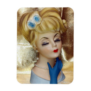 Magnet Flexible Lady Head Vase Cheveux Fleur Gants Bleus Fancy