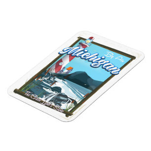 Magnet Flexible L'affiche de voyage du phare du Michigan!.