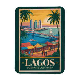 Magnet Flexible Lagos Nigeria Illustration Voyage Art Rétro