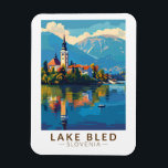 Magnet Flexible Lake Bled Slovénie Travel Art Vintage<br><div class="desc">Design vectoriel de Lake Bled. Le lac Bled est un lac situé dans les Alpes Juliennes de la région du Haut Carniolan,  au nord-ouest de la Slovénie,  où il jouxte la ville de Bled.</div>
