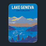 Magnet Flexible Lake Geneva Suisse Travel Art Vintage<br><div class="desc">Le lac Léman sur le côté suisse de l'art vectoriel. Le lac Léman est un lac en forme de croissant partagé entre la France et la Suisse,  et dominé par les Alpes.</div>