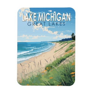 Magnet Flexible Lake Michigan Travel Art Vintage