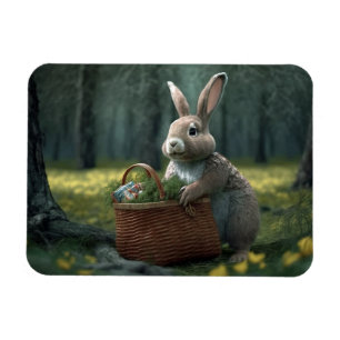 Magnet Flexible Lapin avec panier dans l'aimant de bois