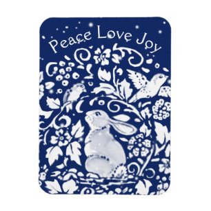 Magnet Flexible Lapin de Noël Bleu Blanc Paix Amour Joie Unique