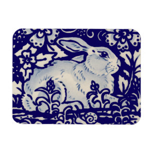 Magnet Flexible Lapin de Pâques Lapin Artistique Bleu Blanc Floral